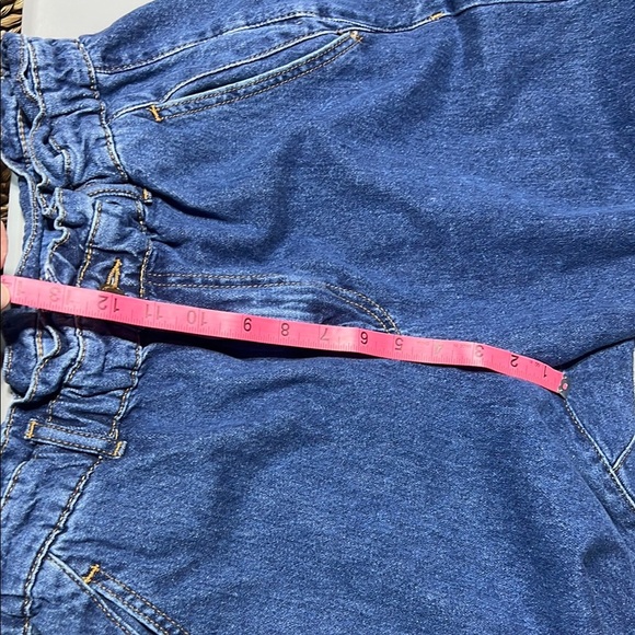 Zara Blue Paperbag Waist Cropped Baggy Leg Jeans Size 12 Casual Boho Denim Cute - Picture 11 of 13